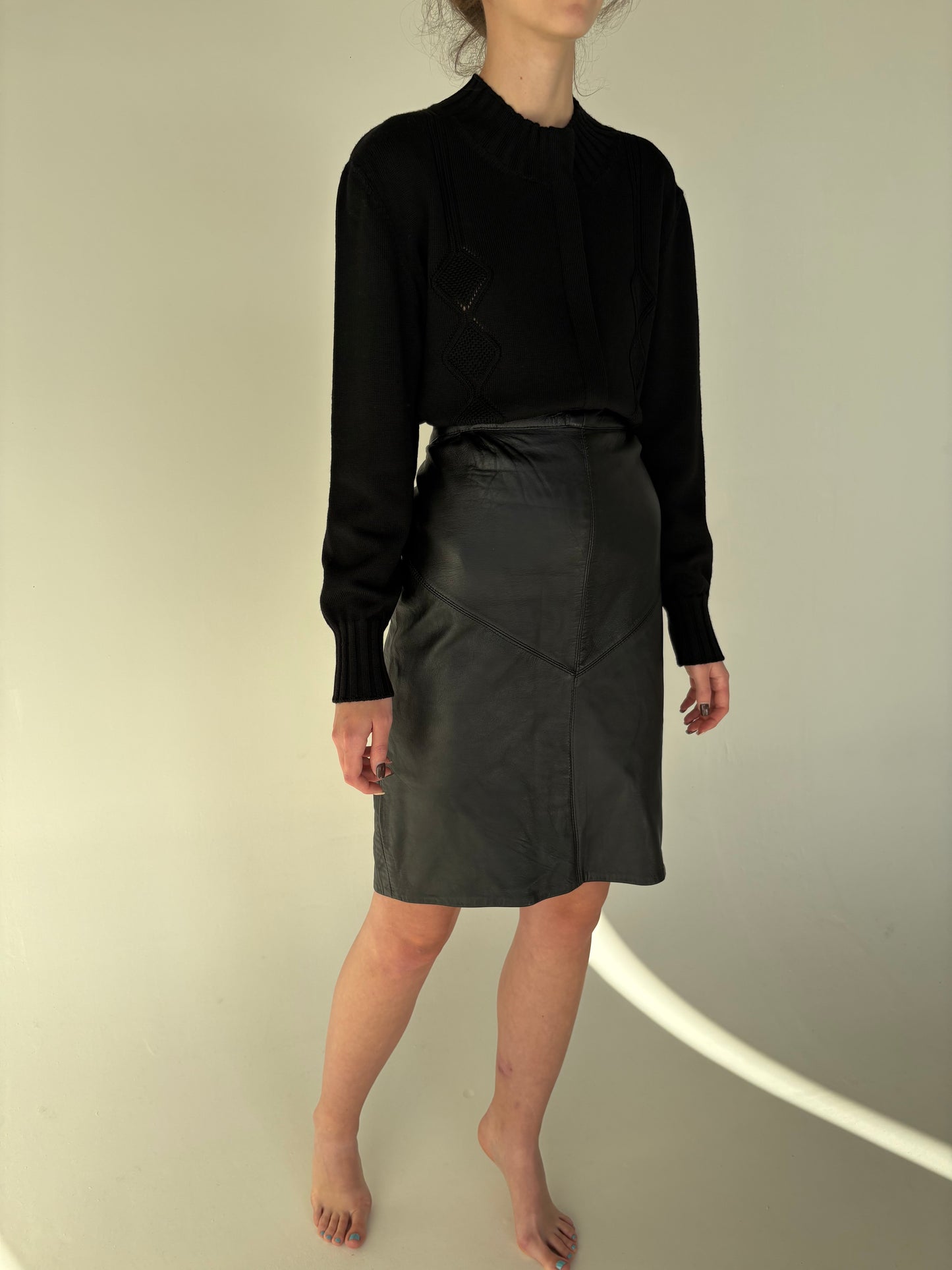 Fustă din piele naturală moale cu talie ultra înaltă marcată