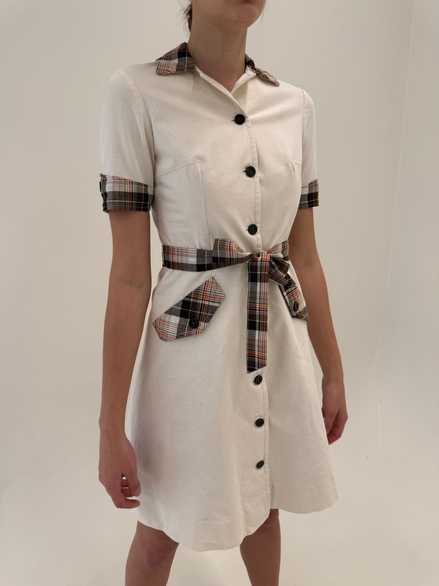 Rochie Old vintage din pânză de in cu talie marcată reglabilă