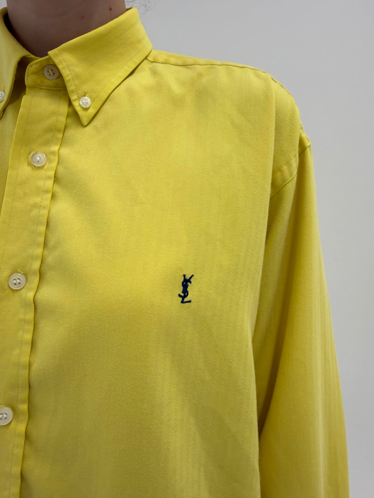 Cămașa vintage YSL lime orange din bumbac moale texturat