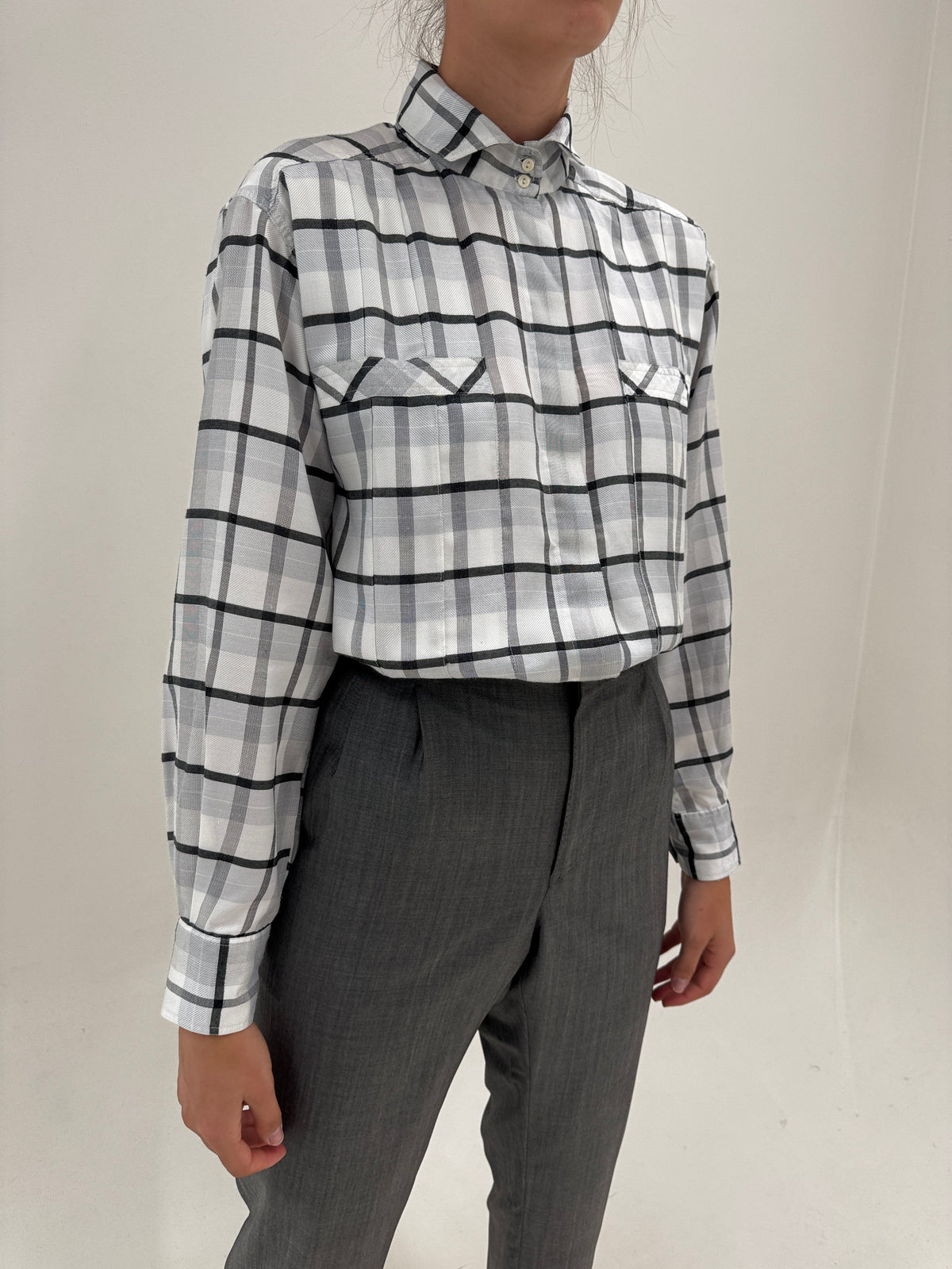 Cămașa vintage din twill gros de bumbac în carouri