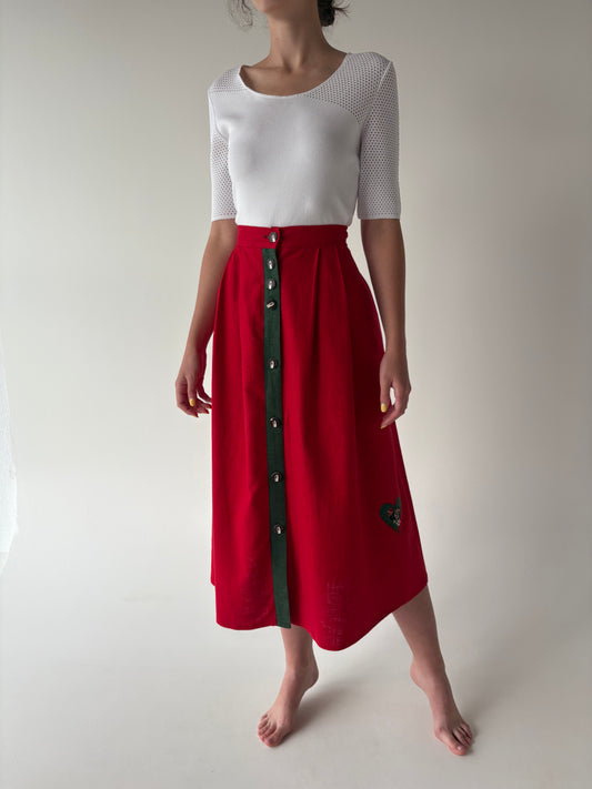 Fustă vintage cherry red din pânză mai groasă cu buzunare