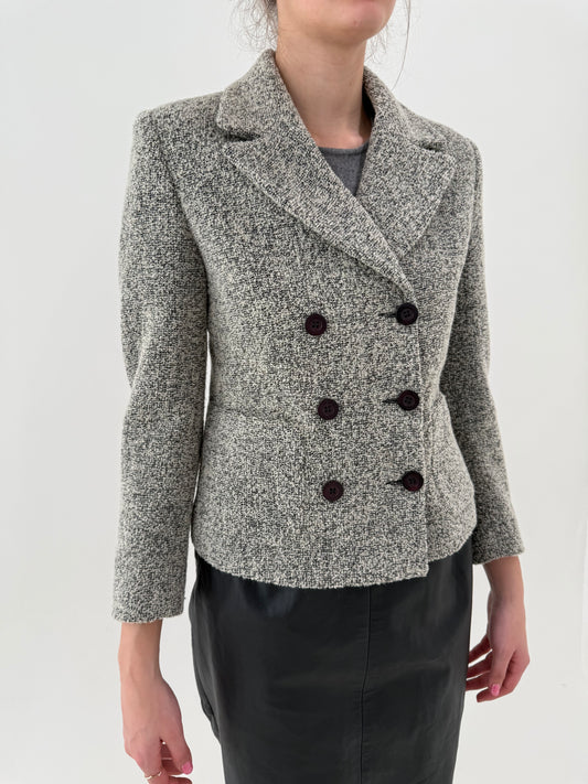 Sacou cambrat cu închidere dublă din boucle subțire silver gray