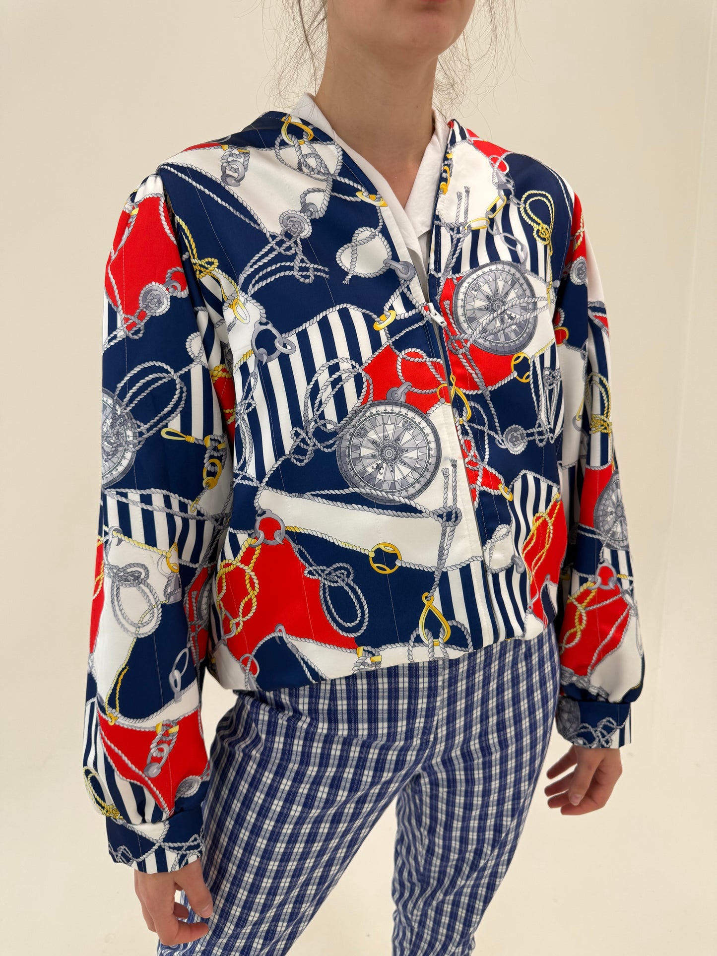 Geacă bomber de vară în croi oversized cu print nautic baroc