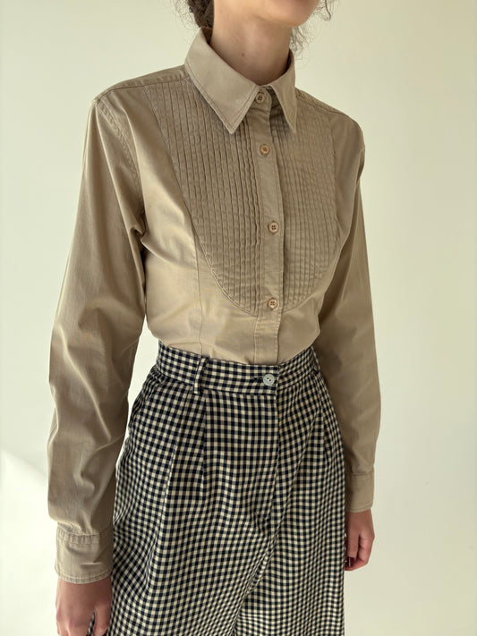 Cămașa italiană cu pliseuri decorative din poplin gros de bumbac