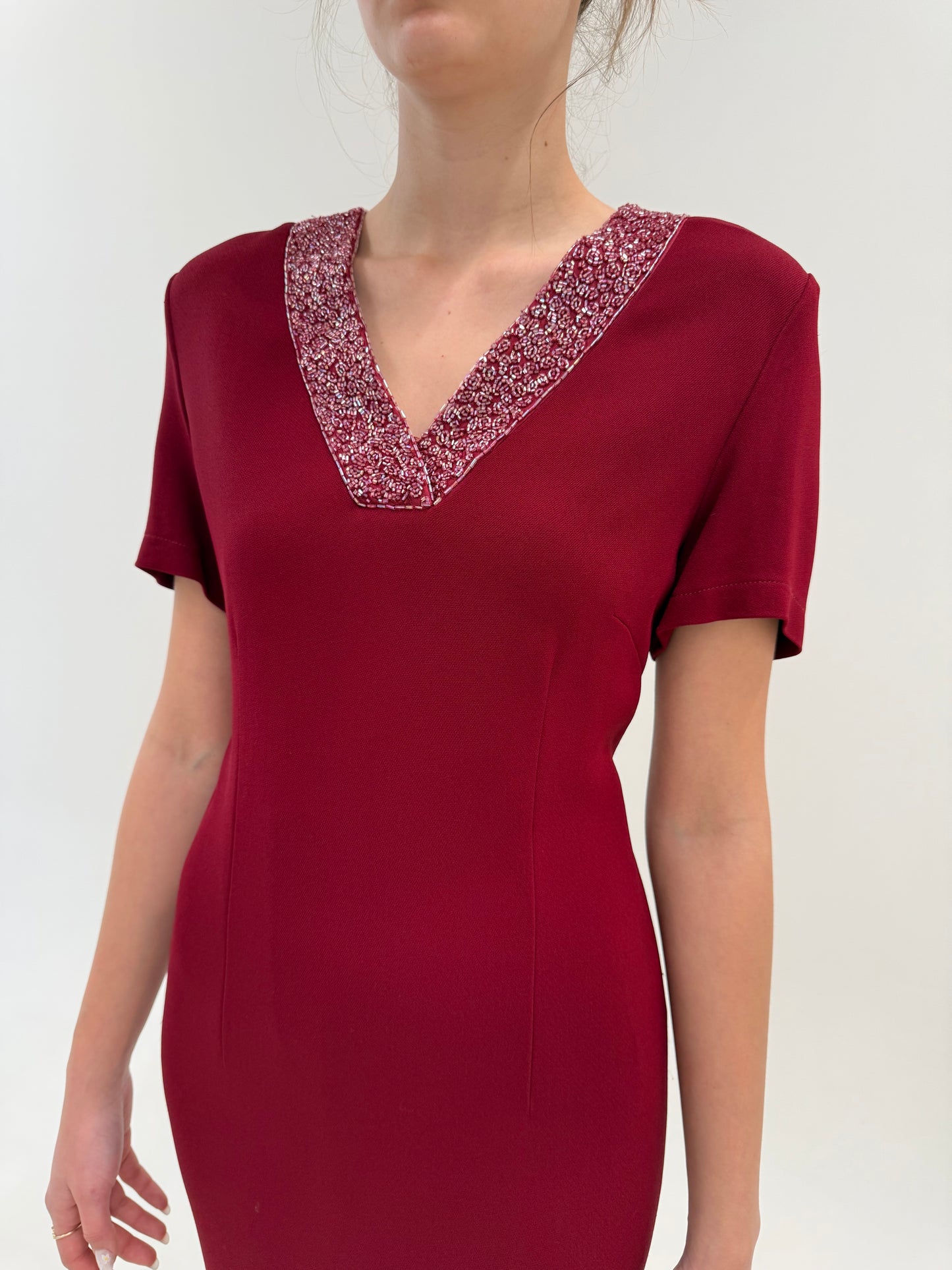 Rochie luxury burgundy Luisa Spagnoli cu aplicații manuale delicate