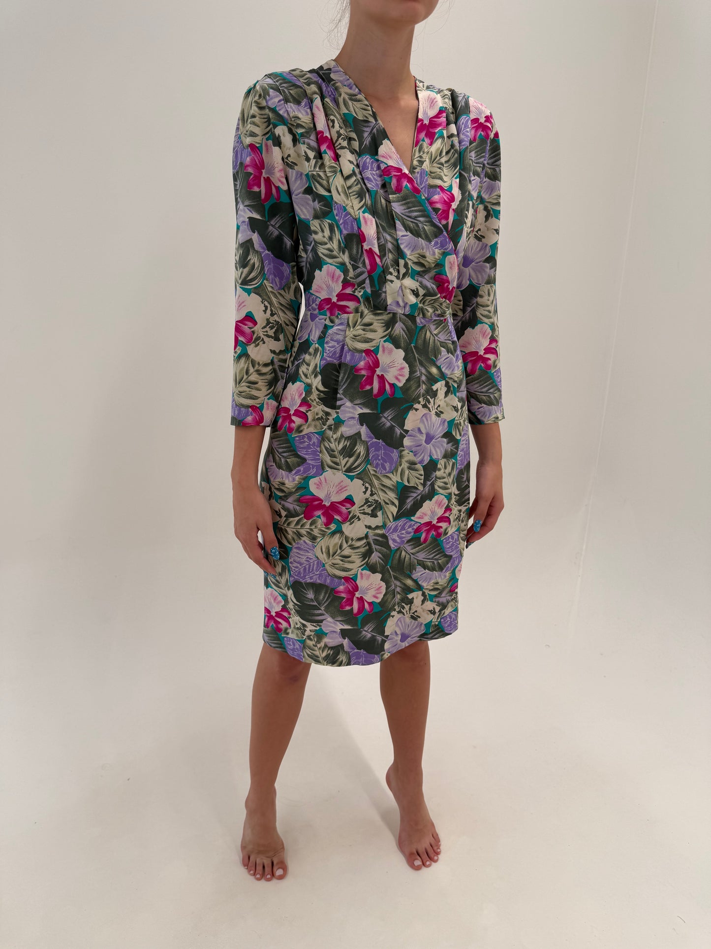 Rochie vintage din mătase naturală în croi petrecut și culori superbe