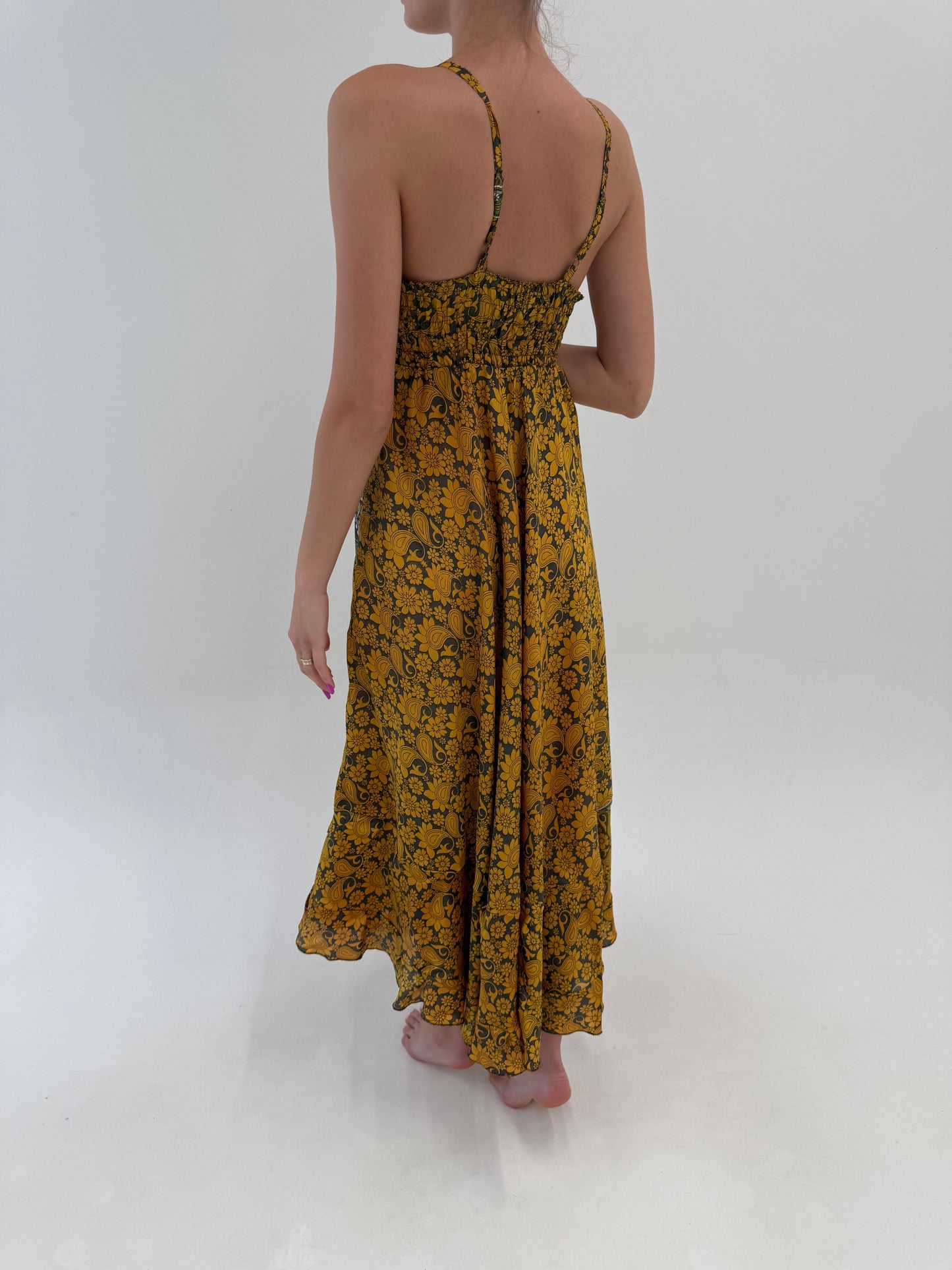 Rochie maxi boho ultra vaporoasă din mătase naturală