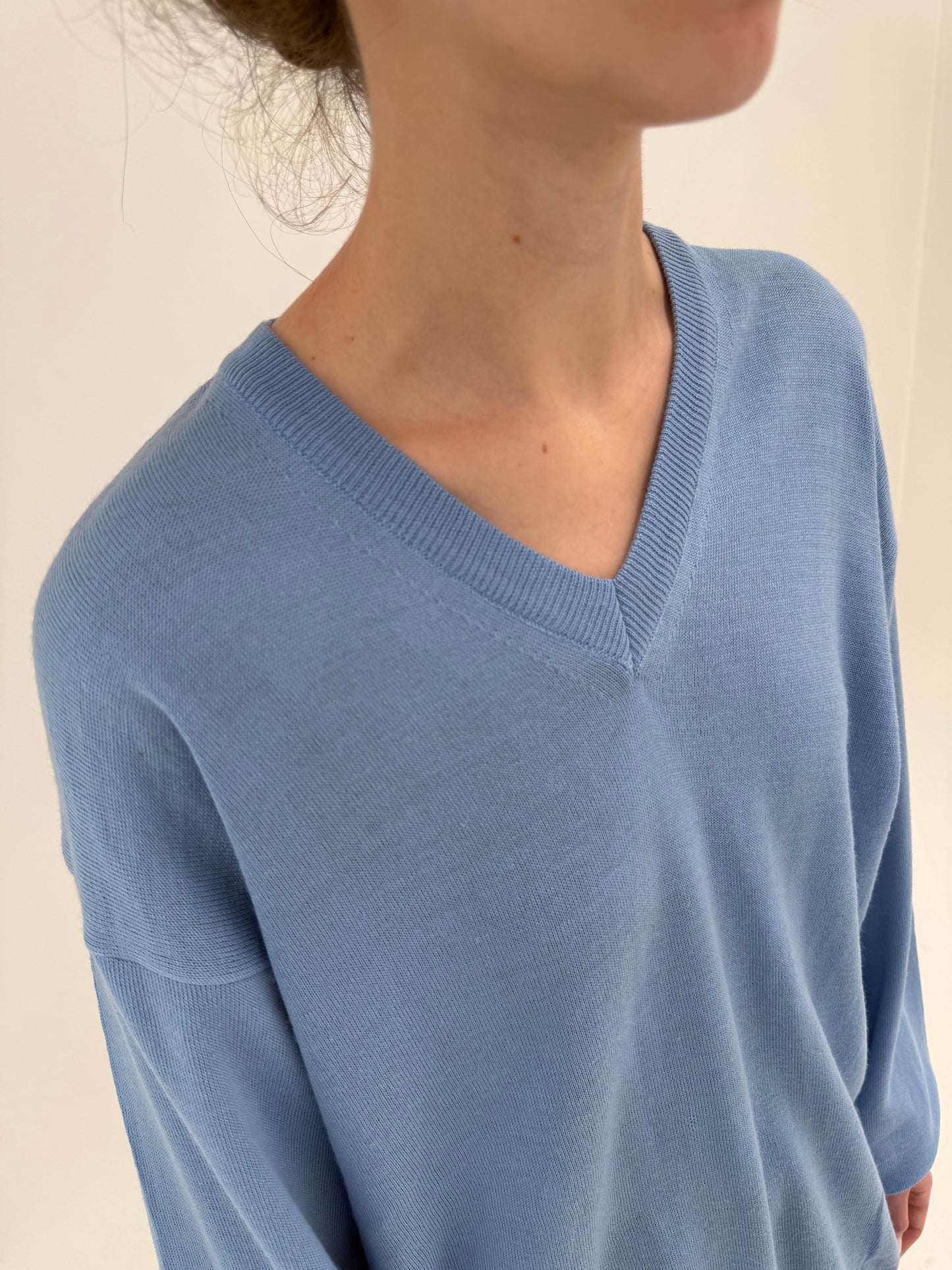 Pulover baby blue în anchior din lana extrafina