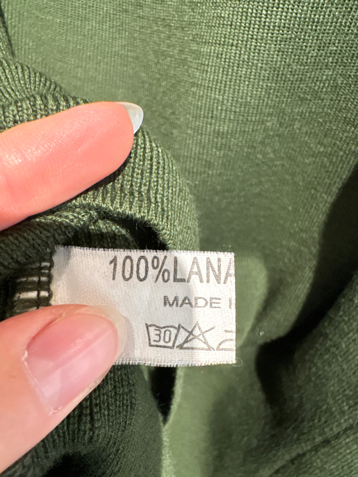 Top italian dark green din lana extrafina densa ribbed