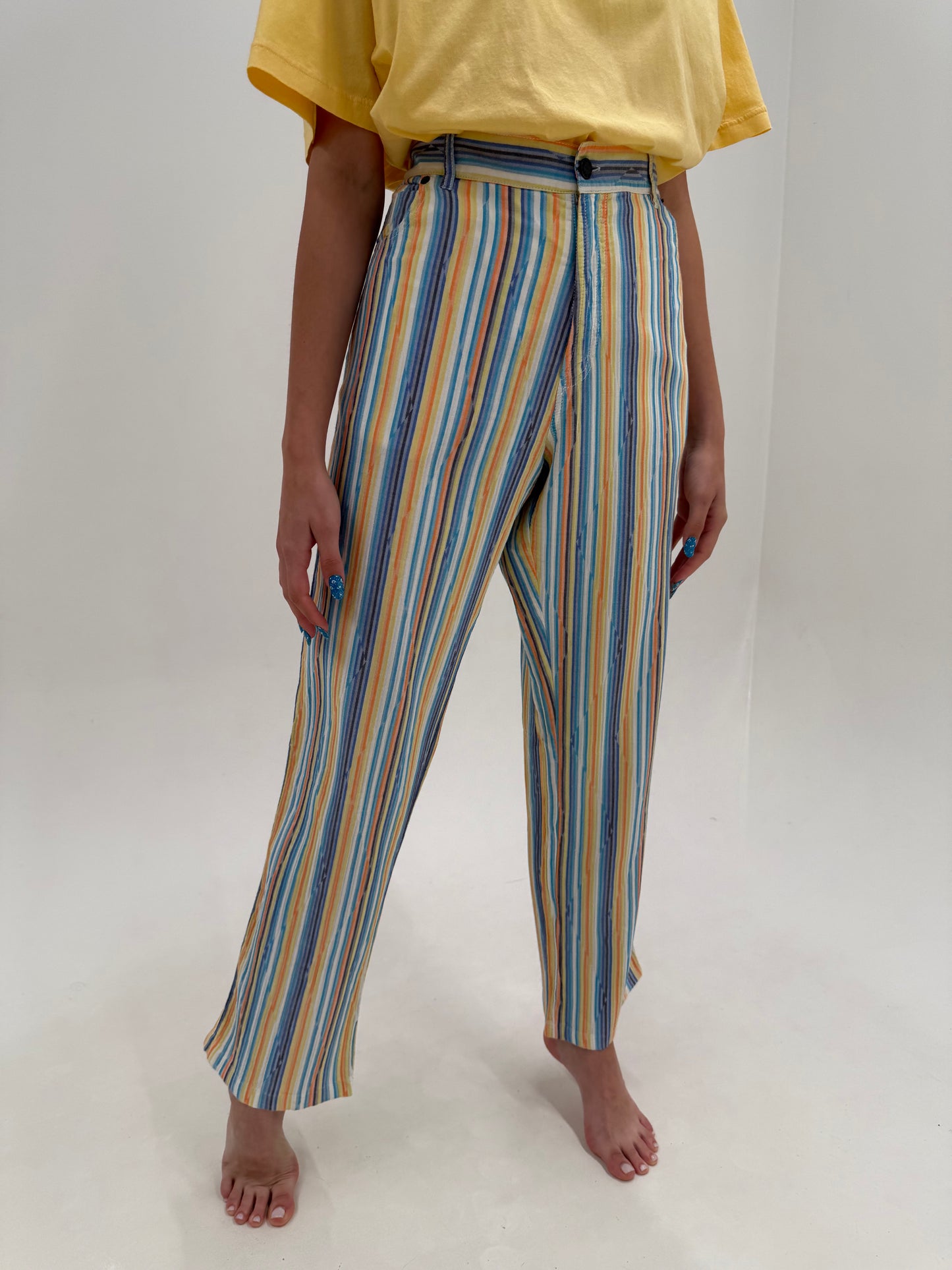Pantaloni Missoni tall în dungi din bumbac excepțional de vară moale