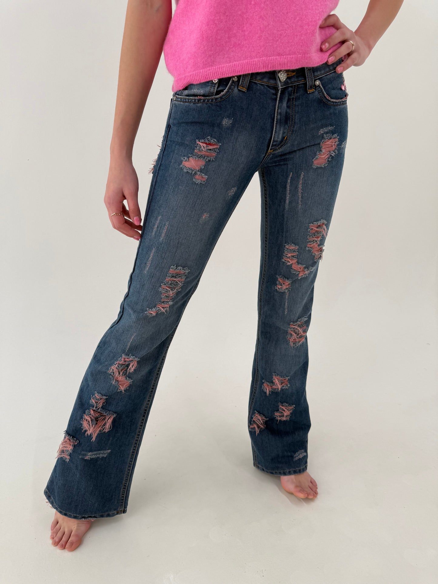 Jeans vintage Y2K luxury Roberto Cavalli evazați cu talie joasă