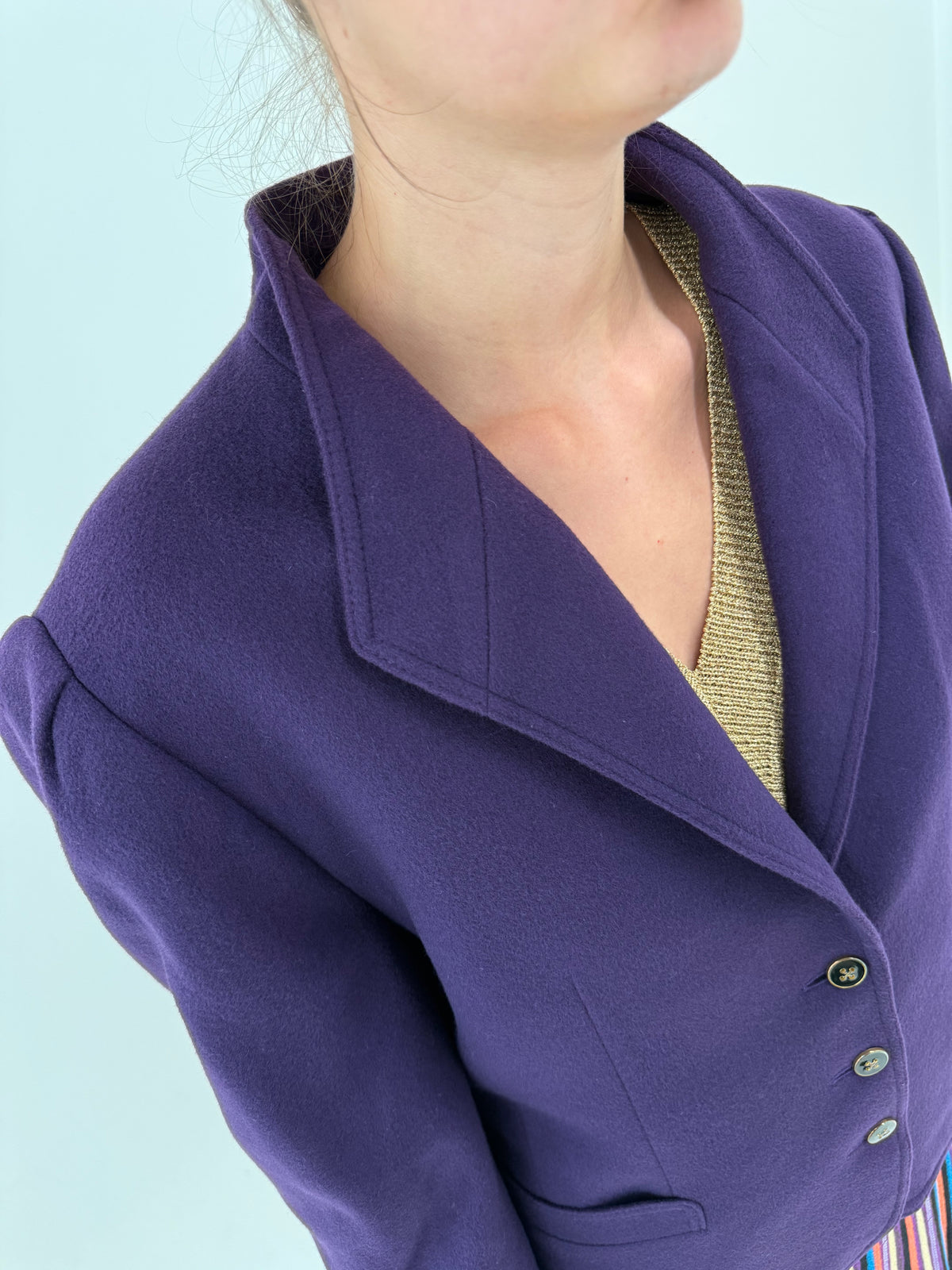 Sacou vintage luxury Delmod din stofă de lana cu 30% cașmir eggplant purple