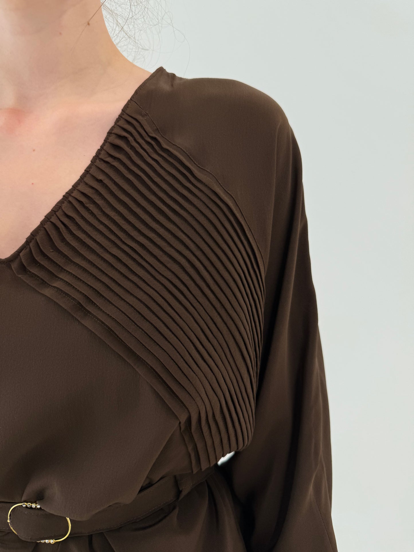 Rochie vintage din mătase naturală în croi retro modern cu centura proprie