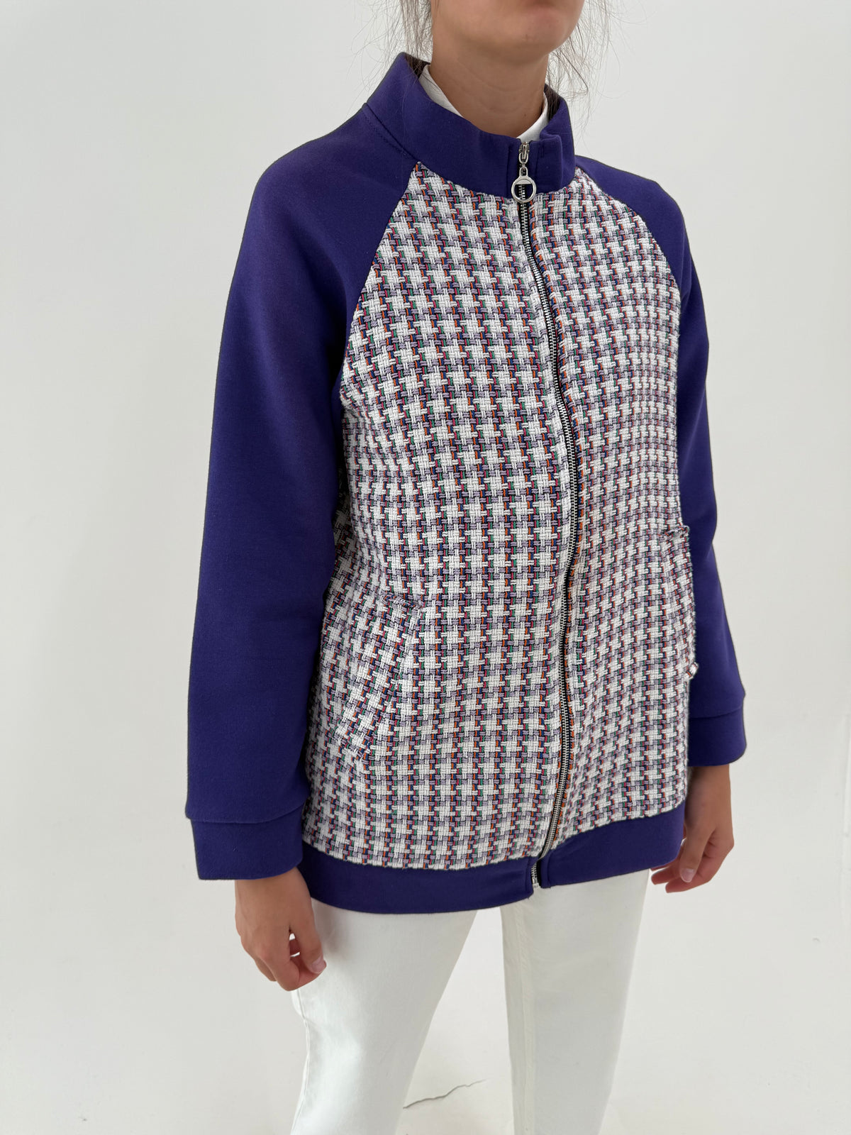 Jacheta italiană cu influențe casual fin bumbac gros și tweed de bumbac