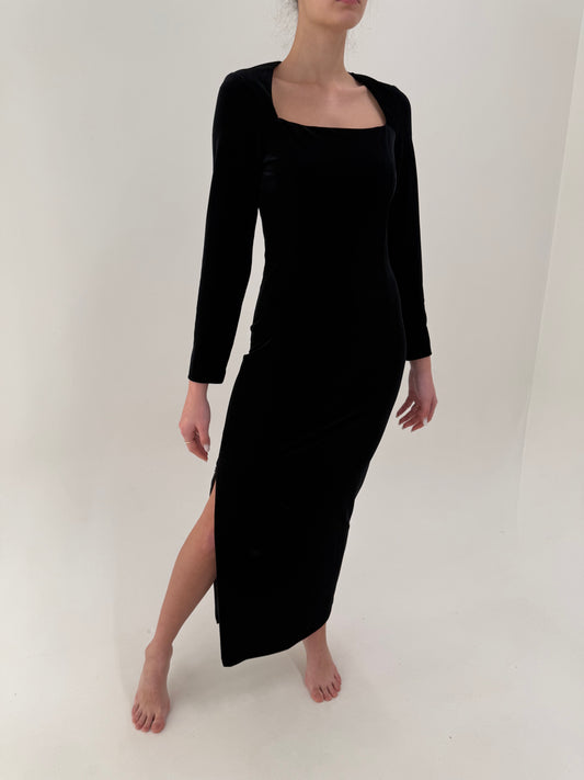 LBD maxi tall bodycon din catifea excepțională modelatoare cu slit lateral
