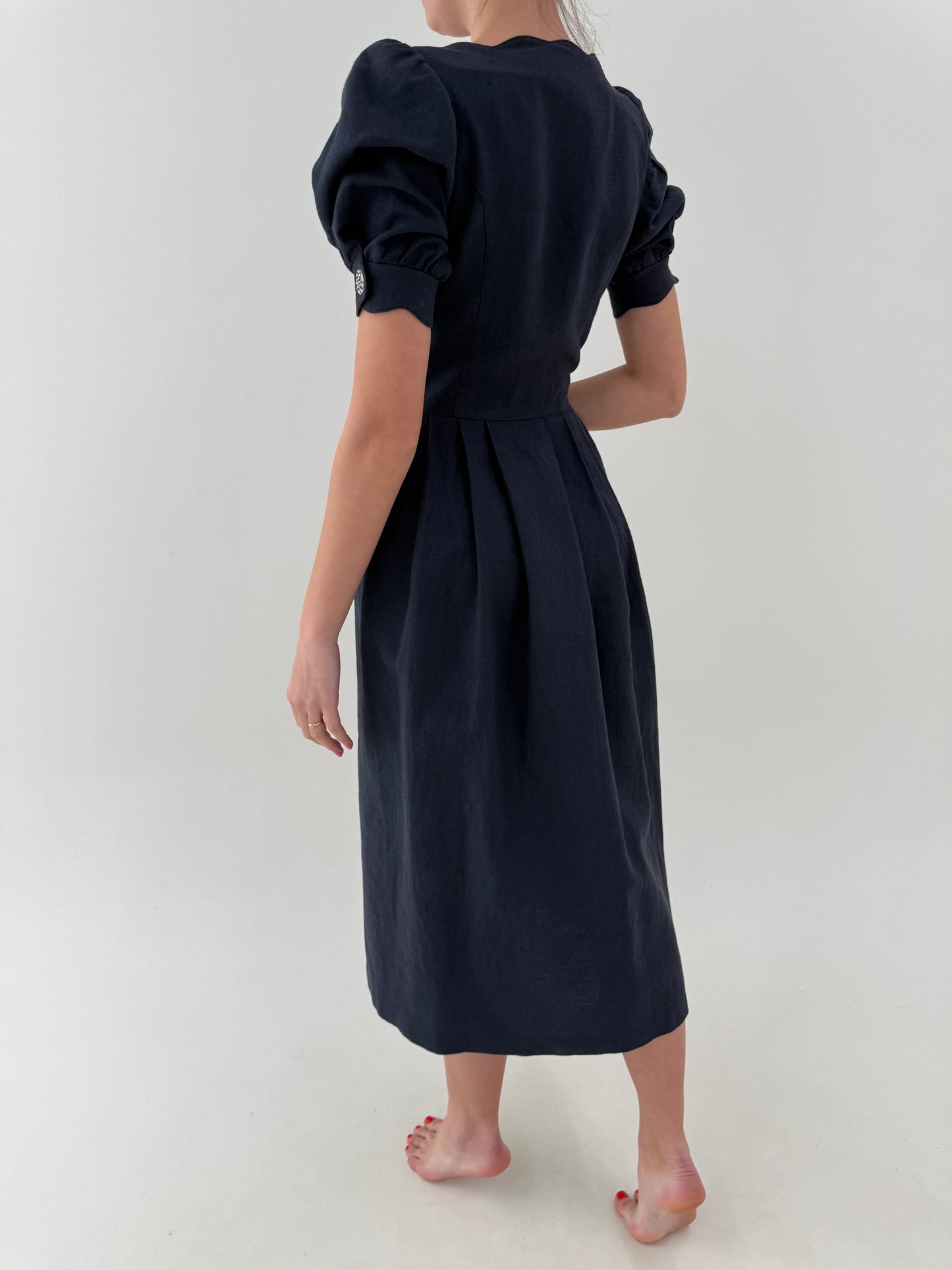 Rochie vintage maxi cu corsaj din pânză excptionala cu umeri ușor bufanți