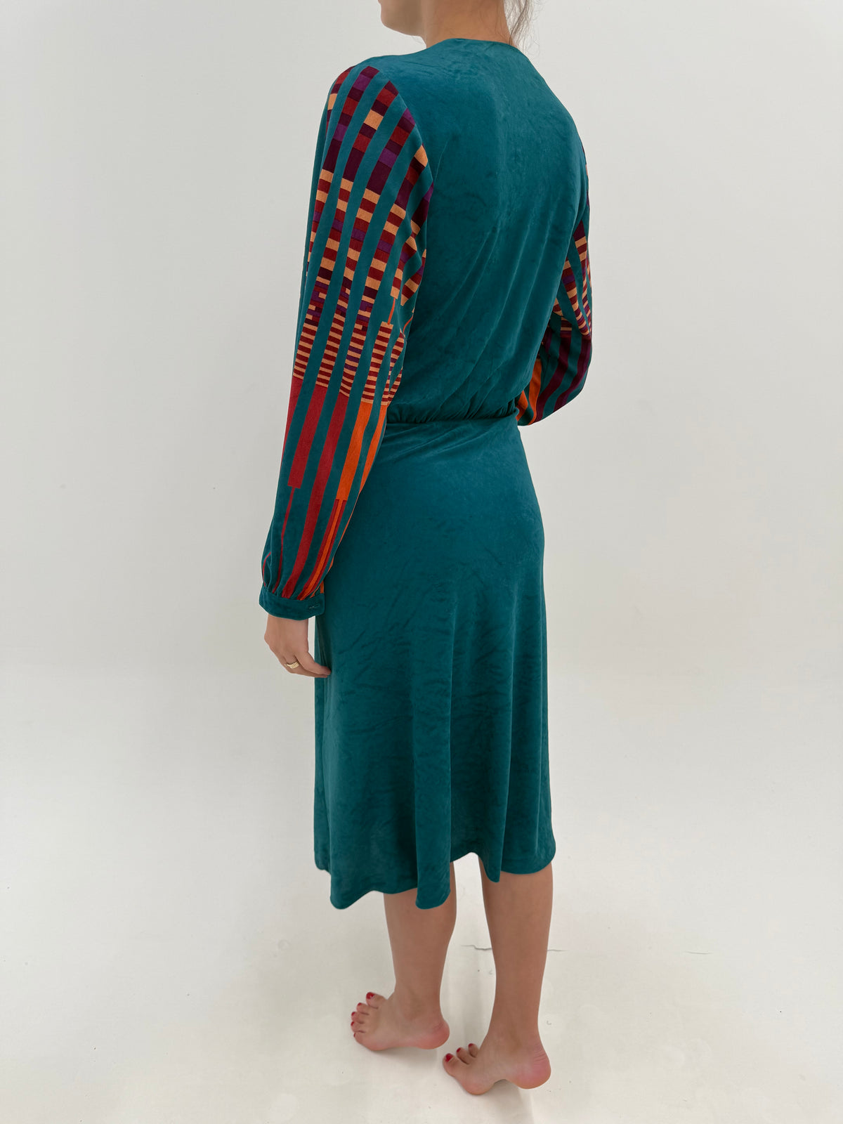 Rochie old vintage italiană din catifea early 80s în culori tari