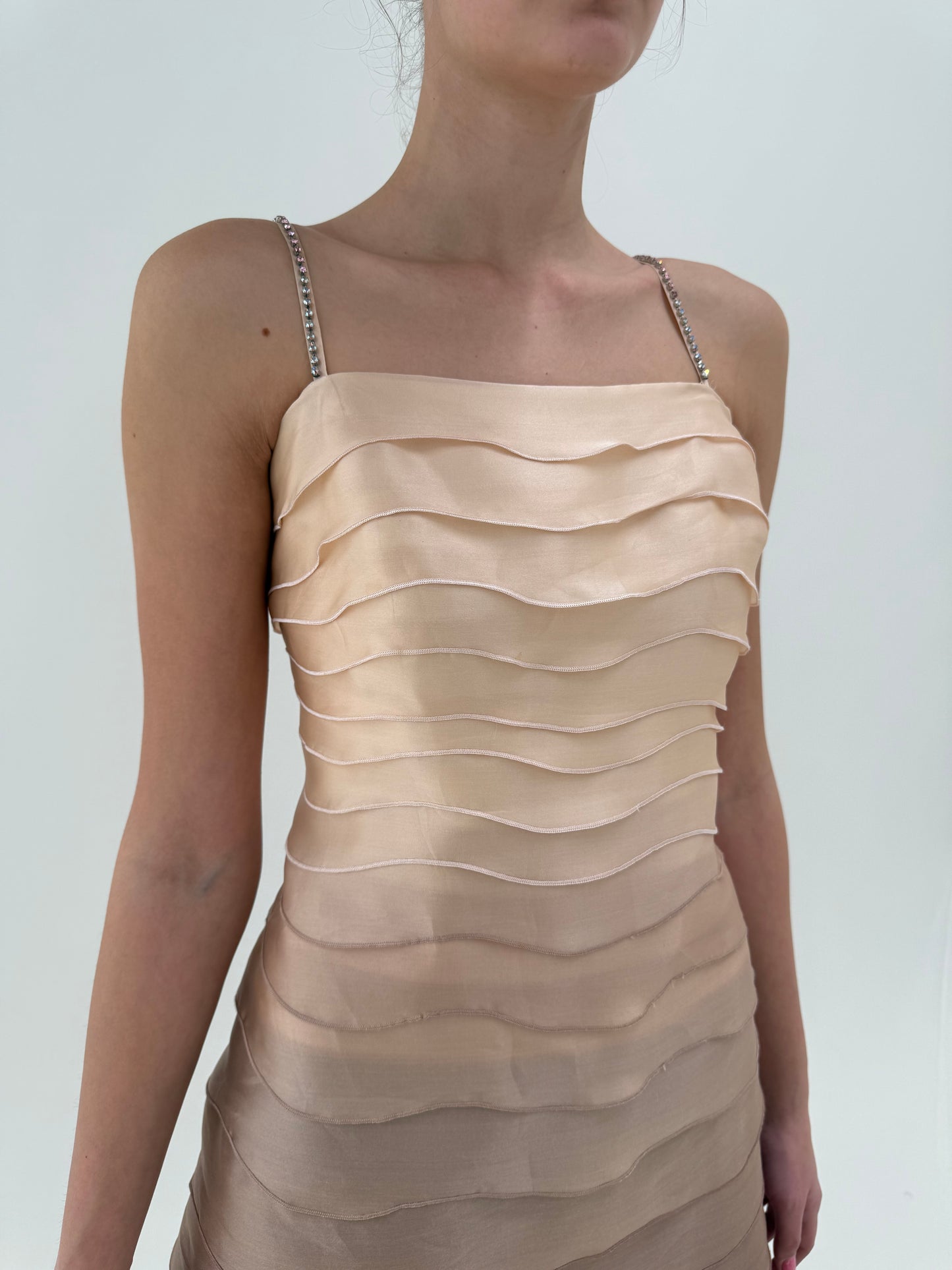 Rochie couture din mătase naturală perlata in degrade cu corsaj