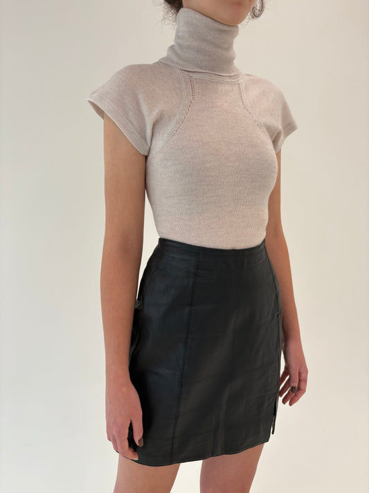 Fustă din piele naturală moale cu talie ultra înaltă