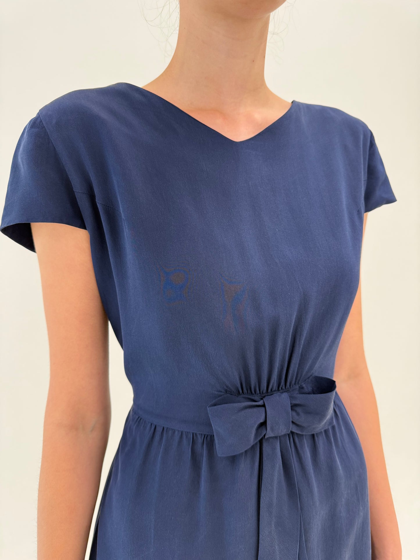 Rochie Navy vintage din mătase matuala în croi ultra feminin de la zi la seară