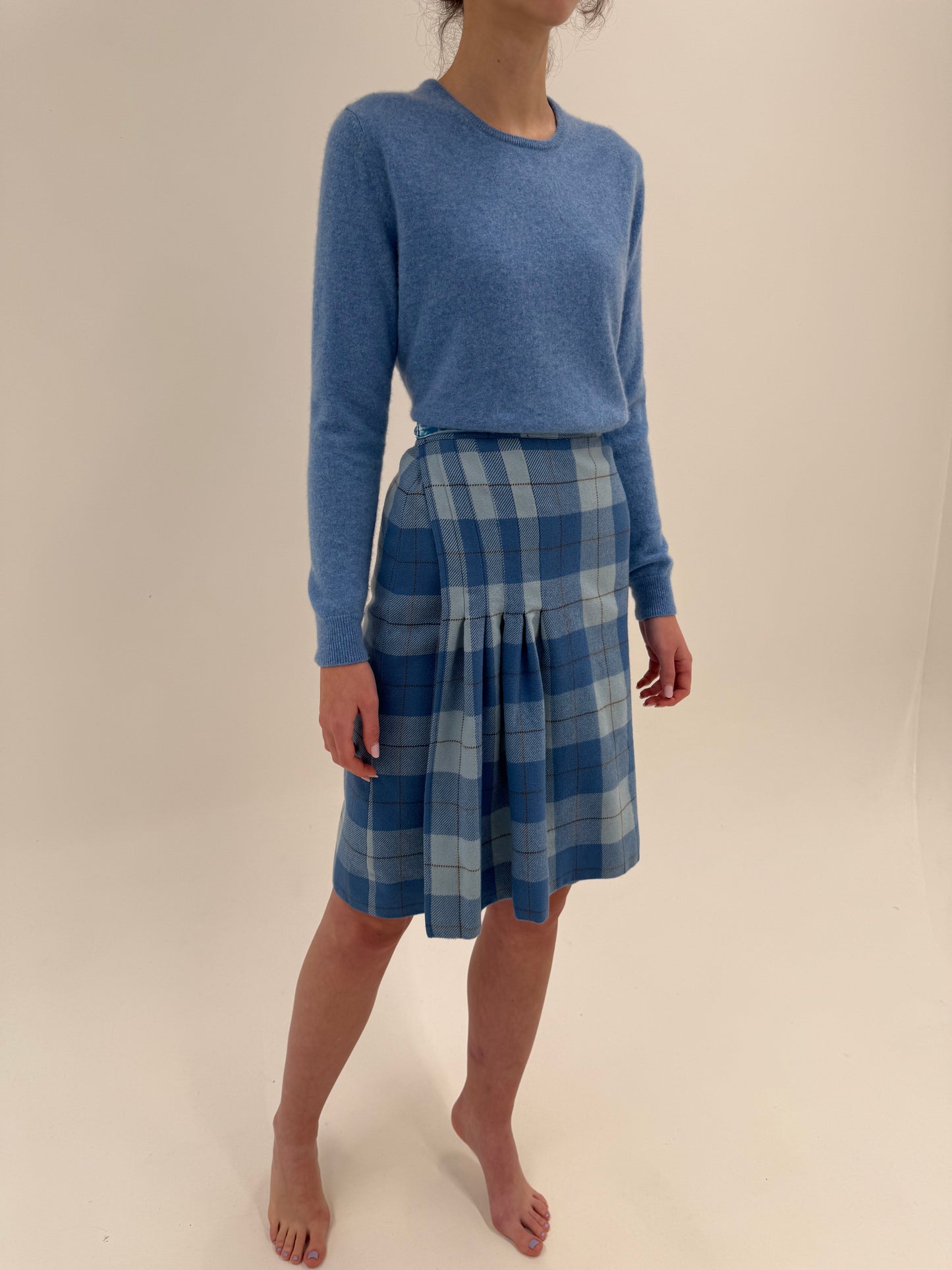 Fustă vintage plisată de brand luxury Les Copains din Tartan de lana extrafin