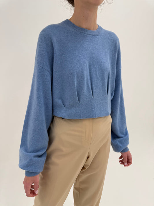 Pulover din cașmir multiply high end italian în croi cambrat baby blue