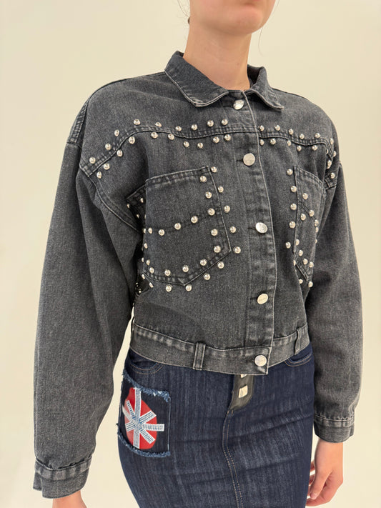 Jacheta vintage cu feronerie argintie din jeans moale de vată subțire