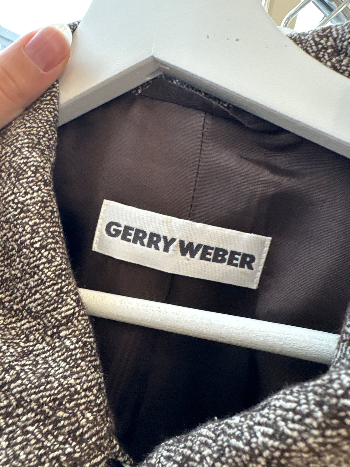 Jacheta din tweed de lana nude și chocolate brown în croi ușor cambrat