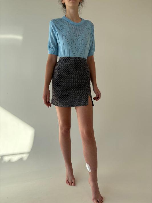 Fustă mini vintage din brocart cu talie ultra înaltă