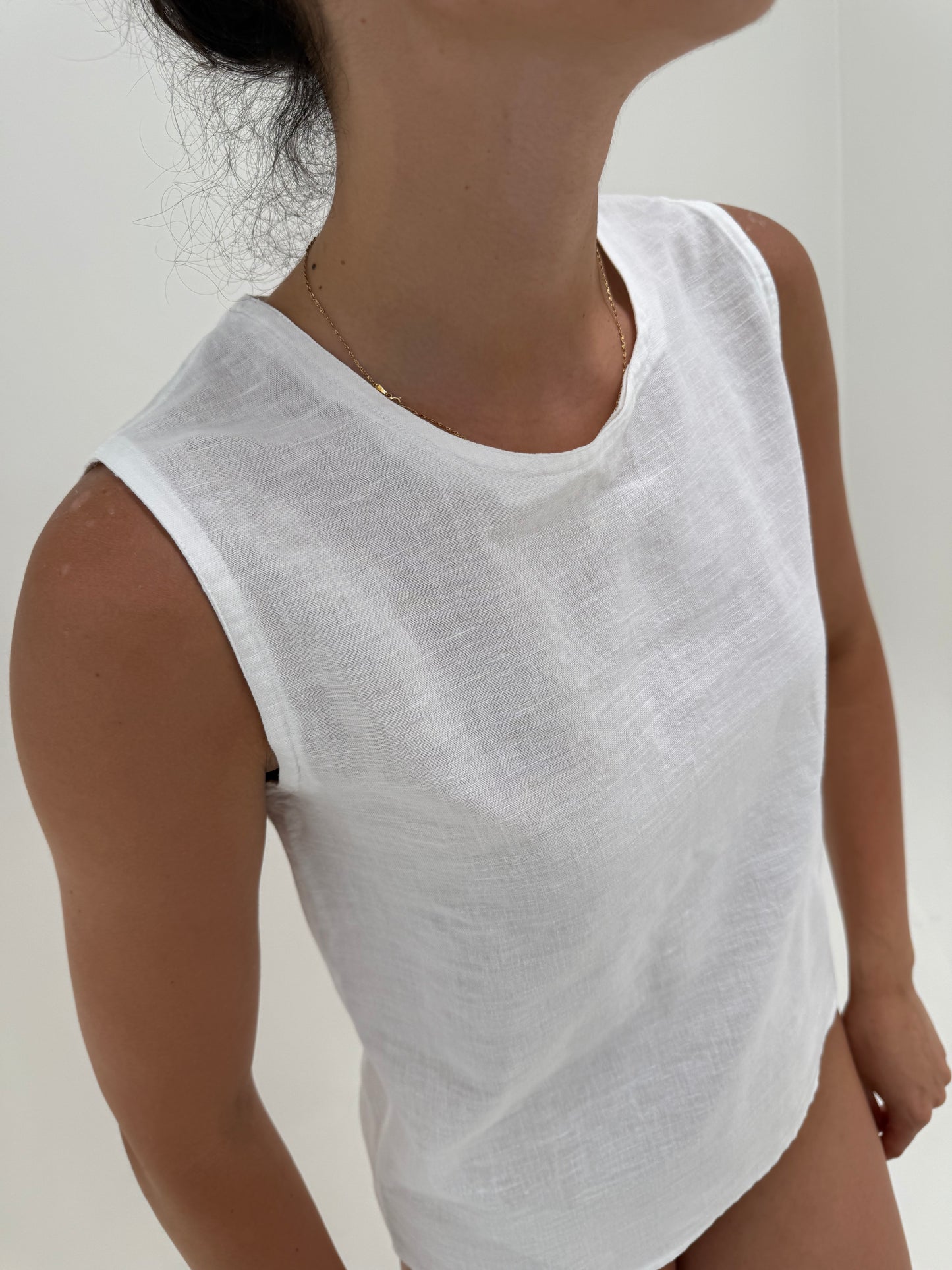 Top minimalist din pânză de in și bumbac
