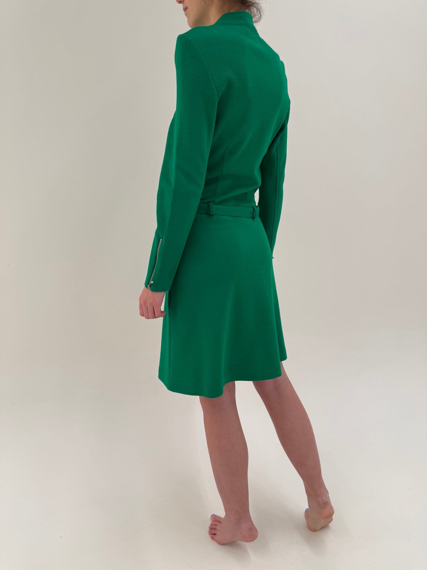 Rochie vintage în stil Prada din lana extrafina densa verde tare smarald