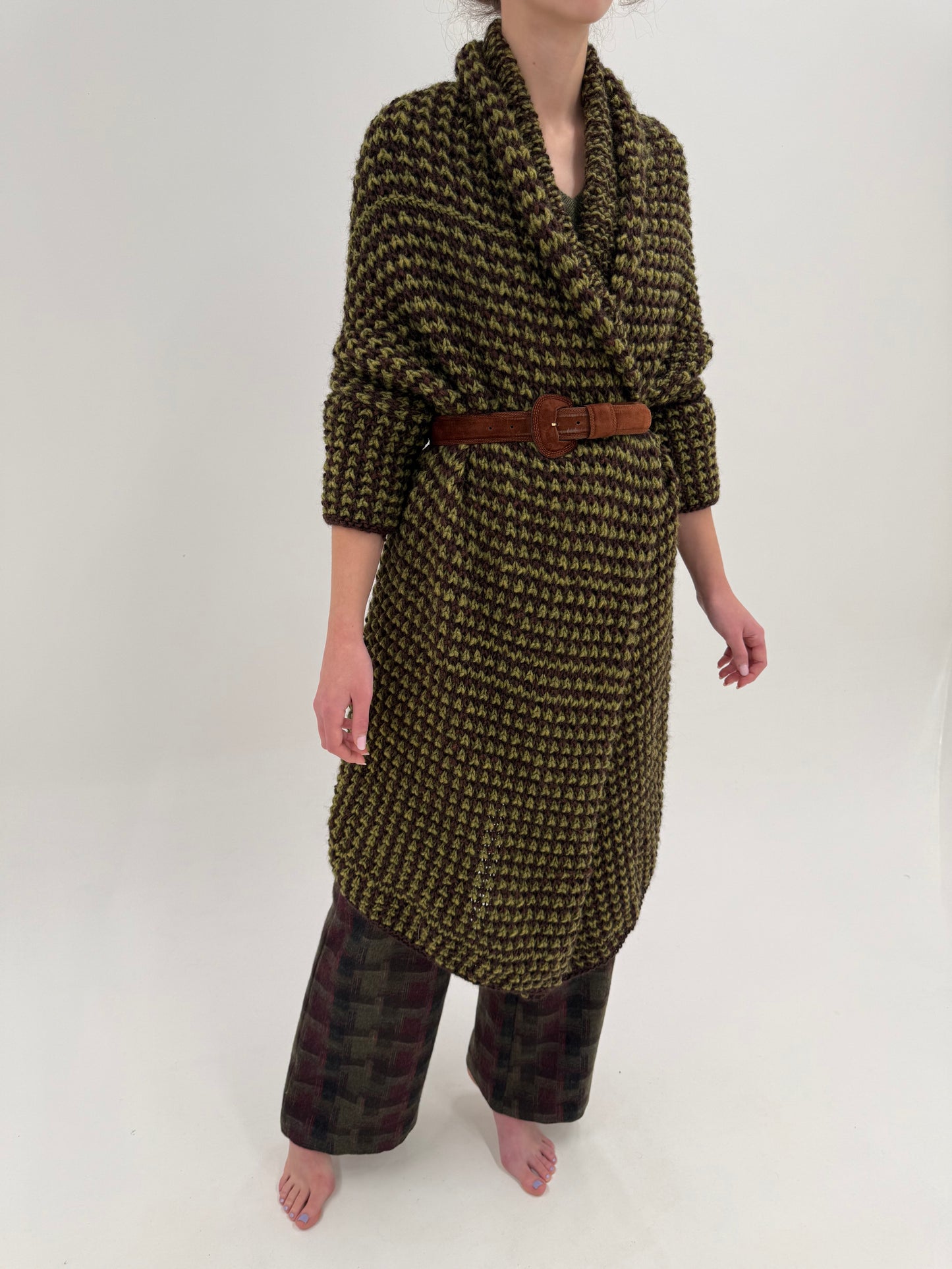 Cardigan maxi chuncky knit în croi oversized 70% lana extrafina