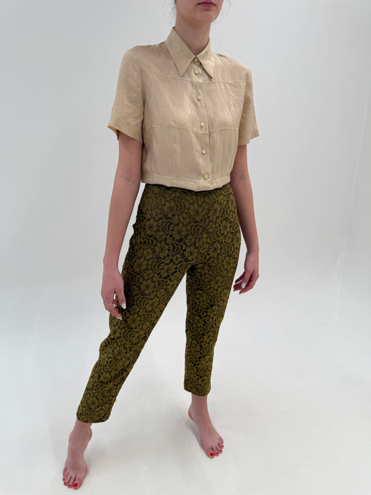 Pantaloni luxury Moschino din cord lace țigaretă cu talie ultra înaltă