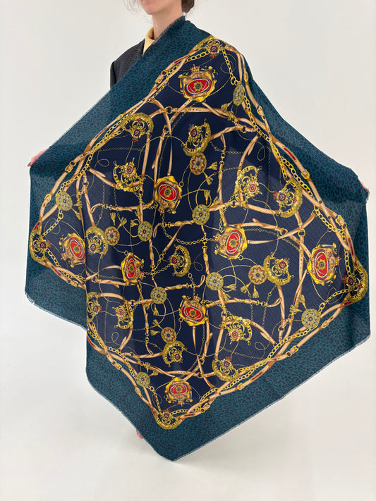 Eșarfă XXXXL cu print baroc din mix de lana extrem de fină