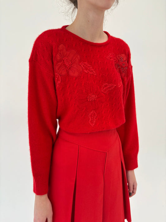 Pulover vintage high end din lana extrafina și Angora cu broderie manuală