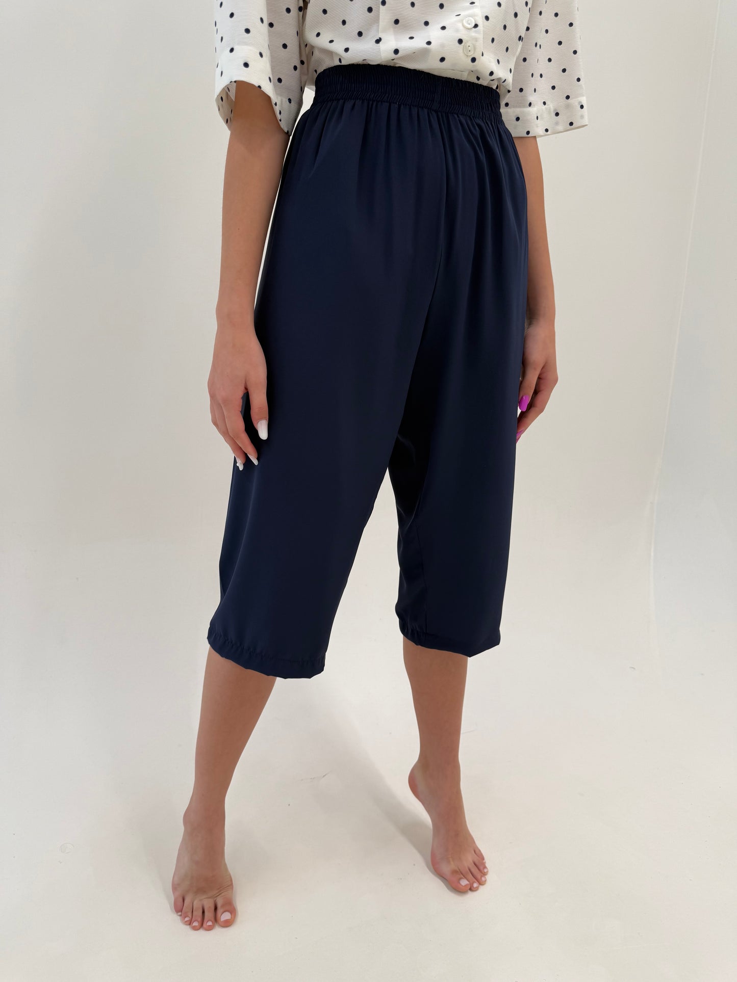 Pantaloni capri italinesti super vaporoși din mix de mătase naturală cu talie ultra înaltă