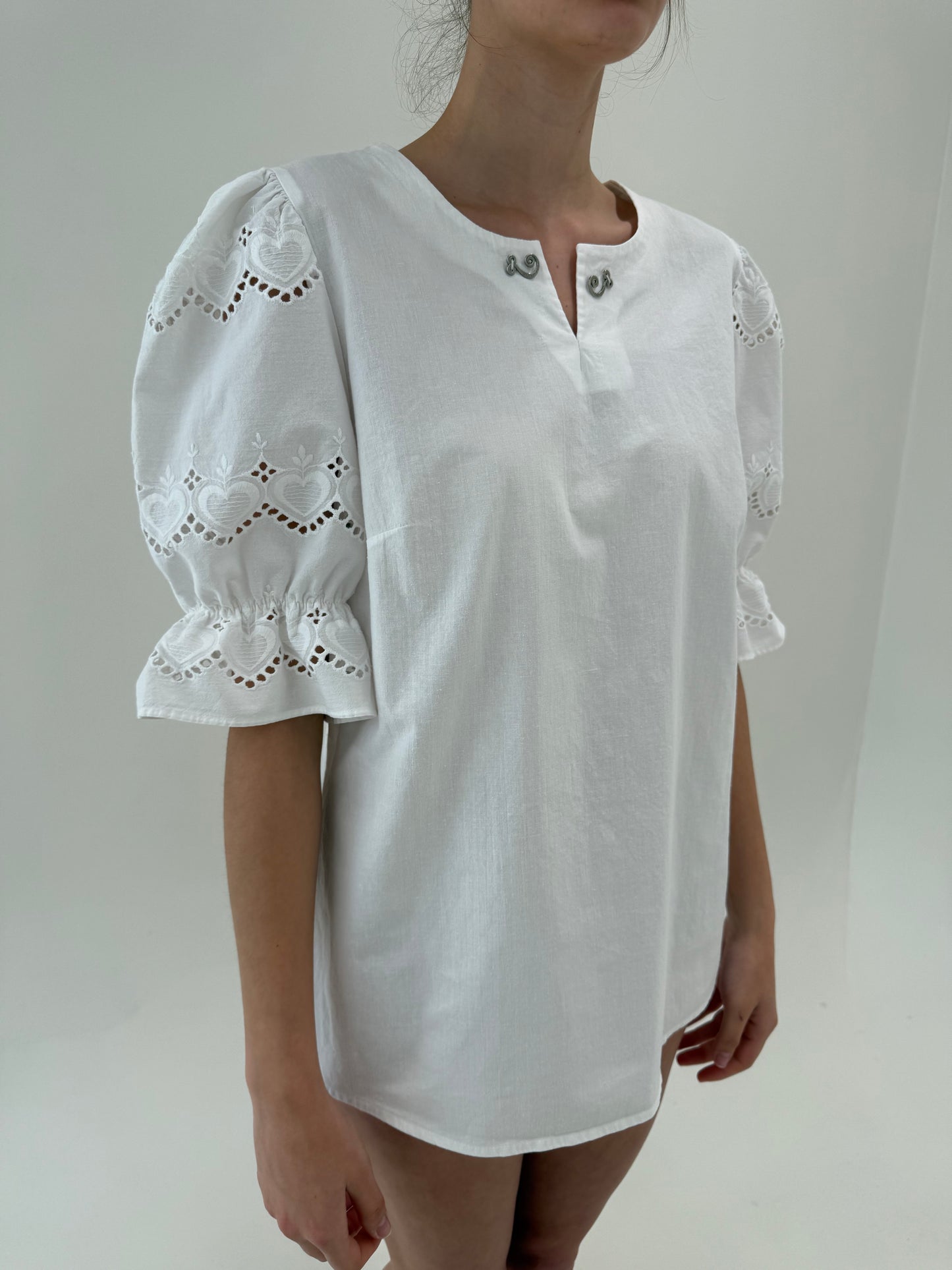 Top vintage cu broderie anglaise din pânză excepțională de bumbac