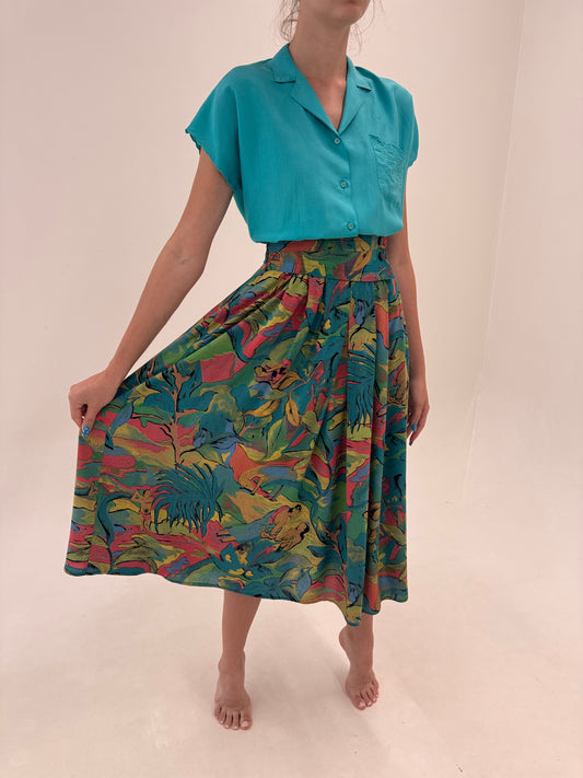 Fusta vintage maxi în culori superbe și print organic cu buzunare