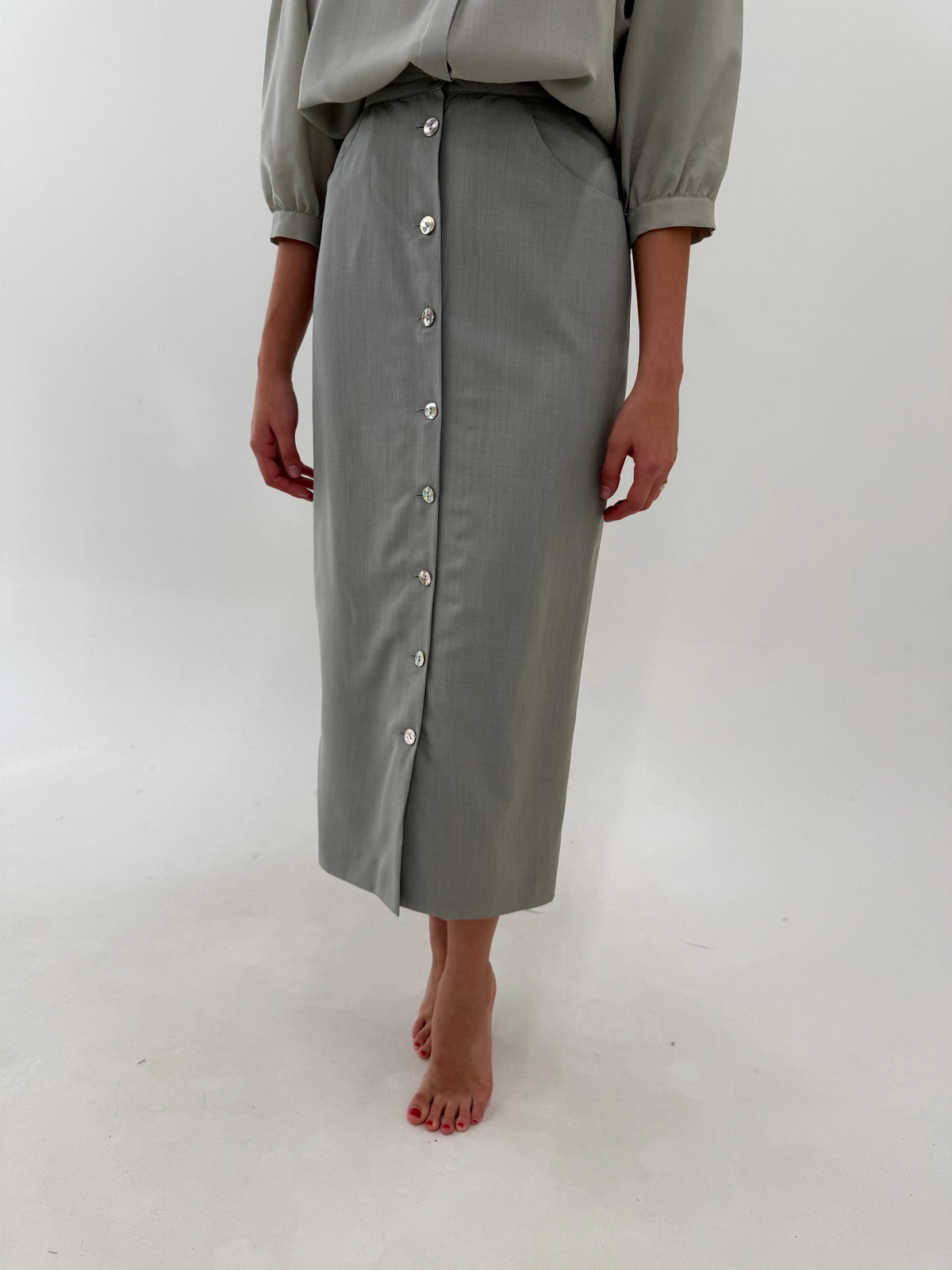 Fustă maxi silver gray creion cu talie ultra înaltă din lanita extrafina