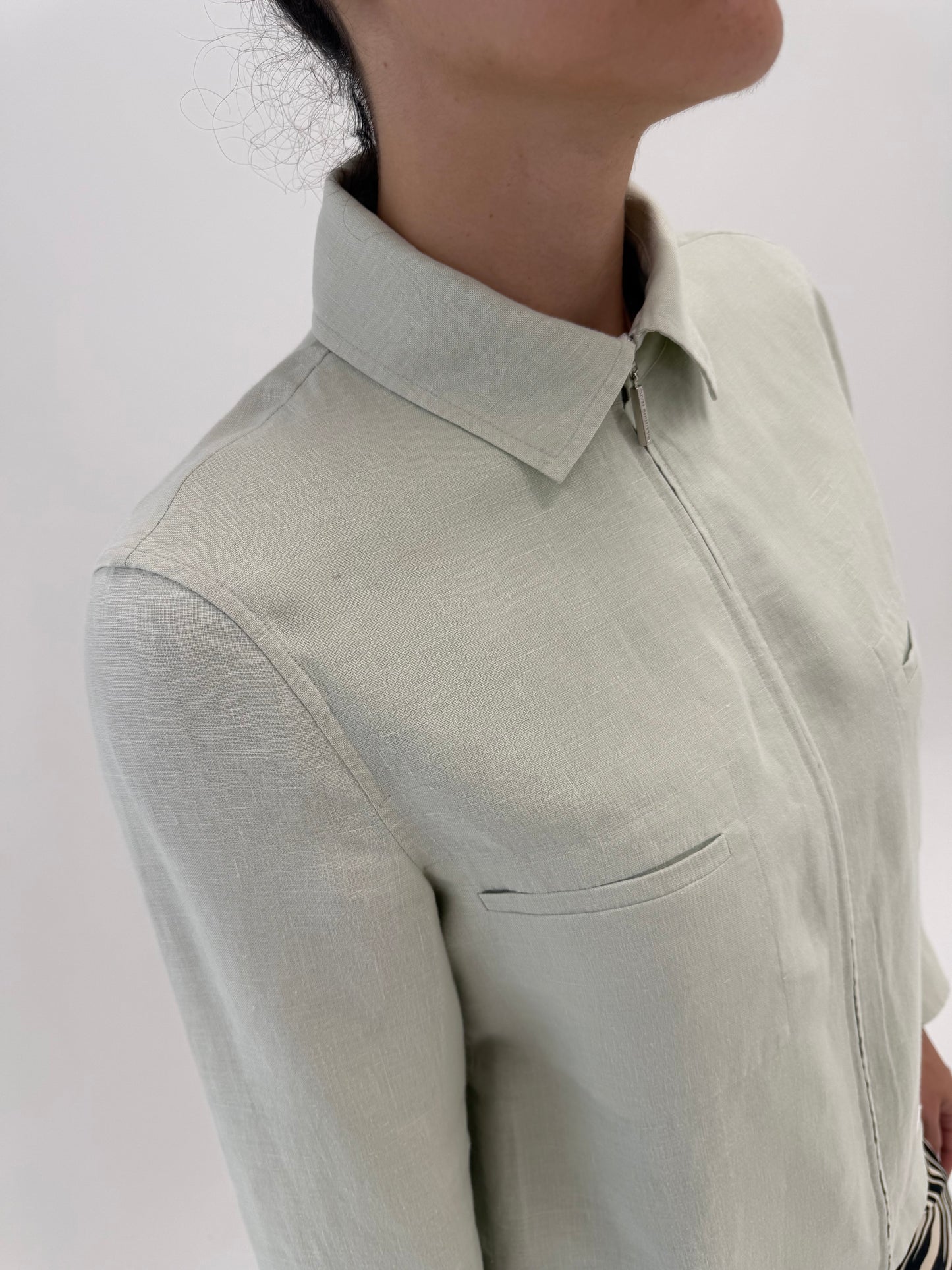 Jacheta Valentino petite din in excepțional în croi minimalist light Sage green