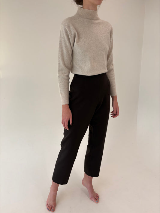 Pantaloni cu talie ultra înaltă dark chocolate brown din mix de lana strech