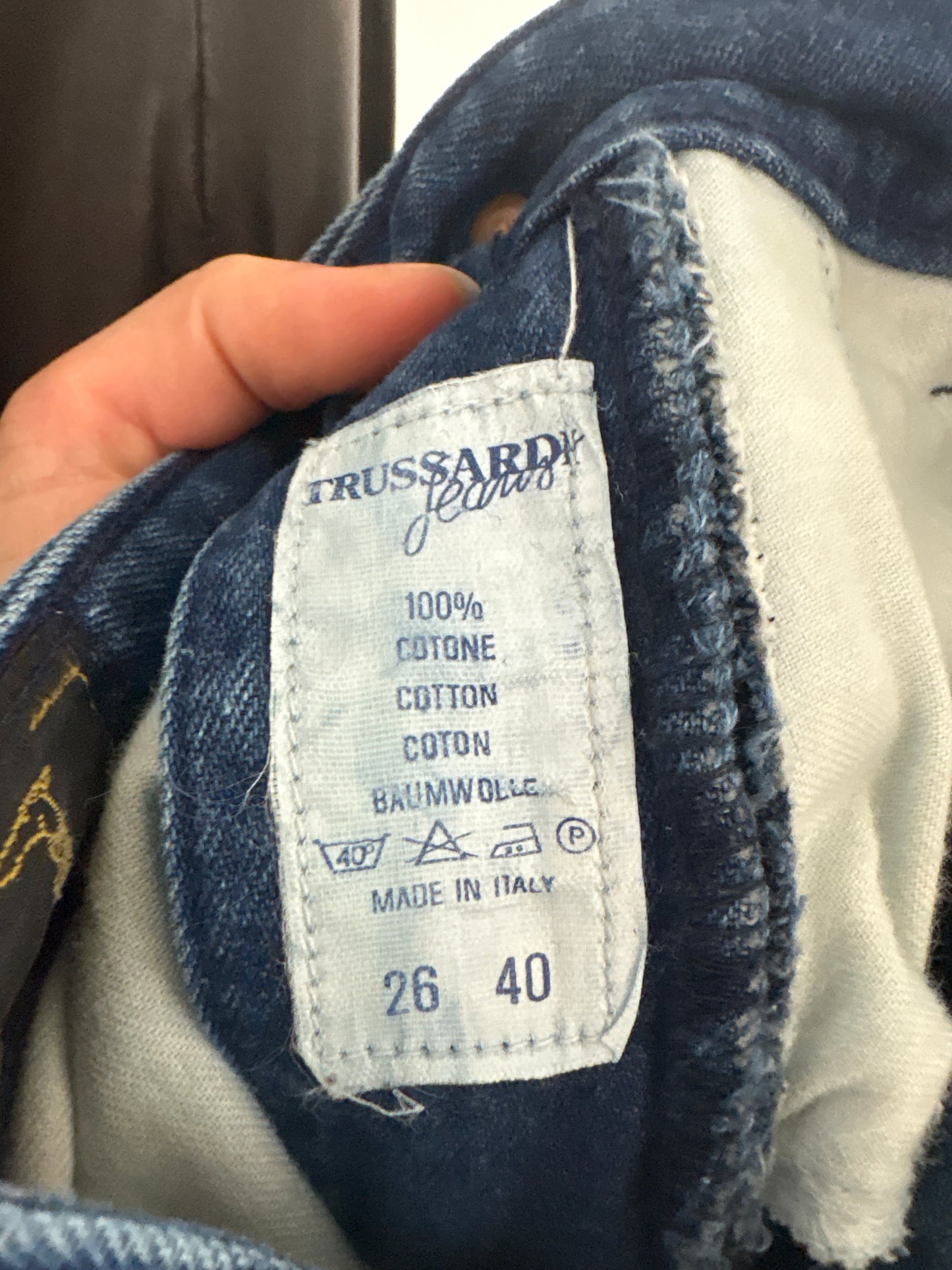 Jeans luxury Trussardi indigo wash cu talie înaltă
