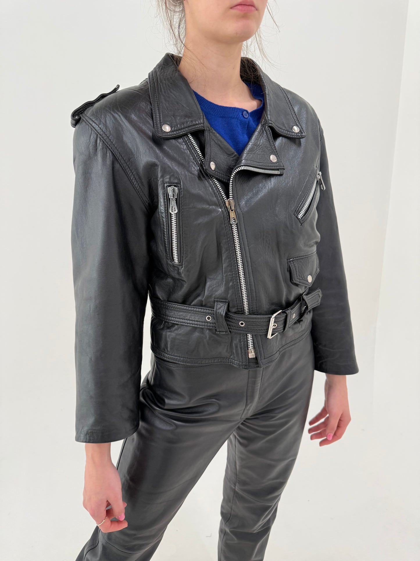 Geacă biker vintage Italiană din piele naturală