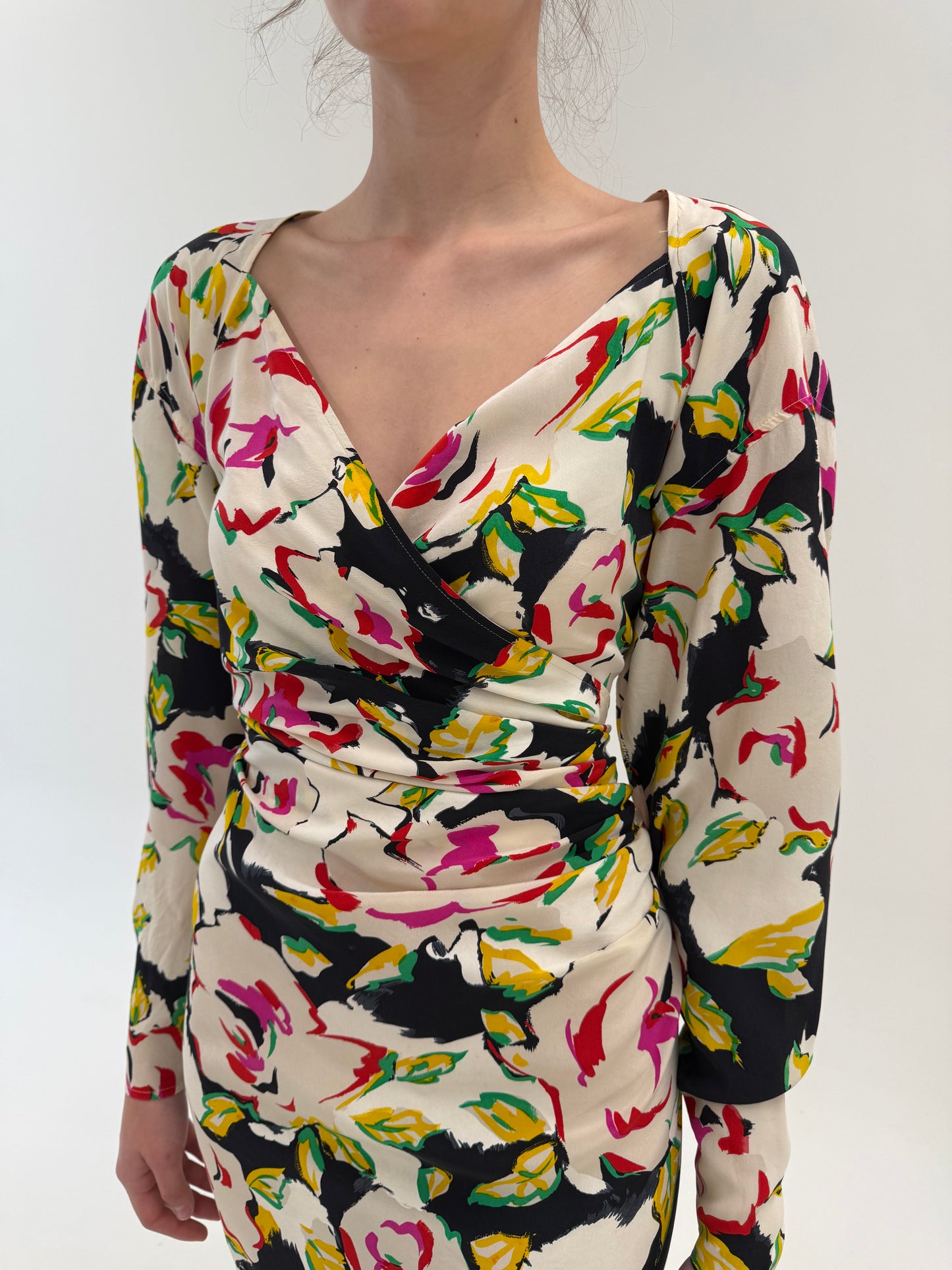 Rochie vintage Ungaro din mătase naturală cu bust petrecut și talie drapată