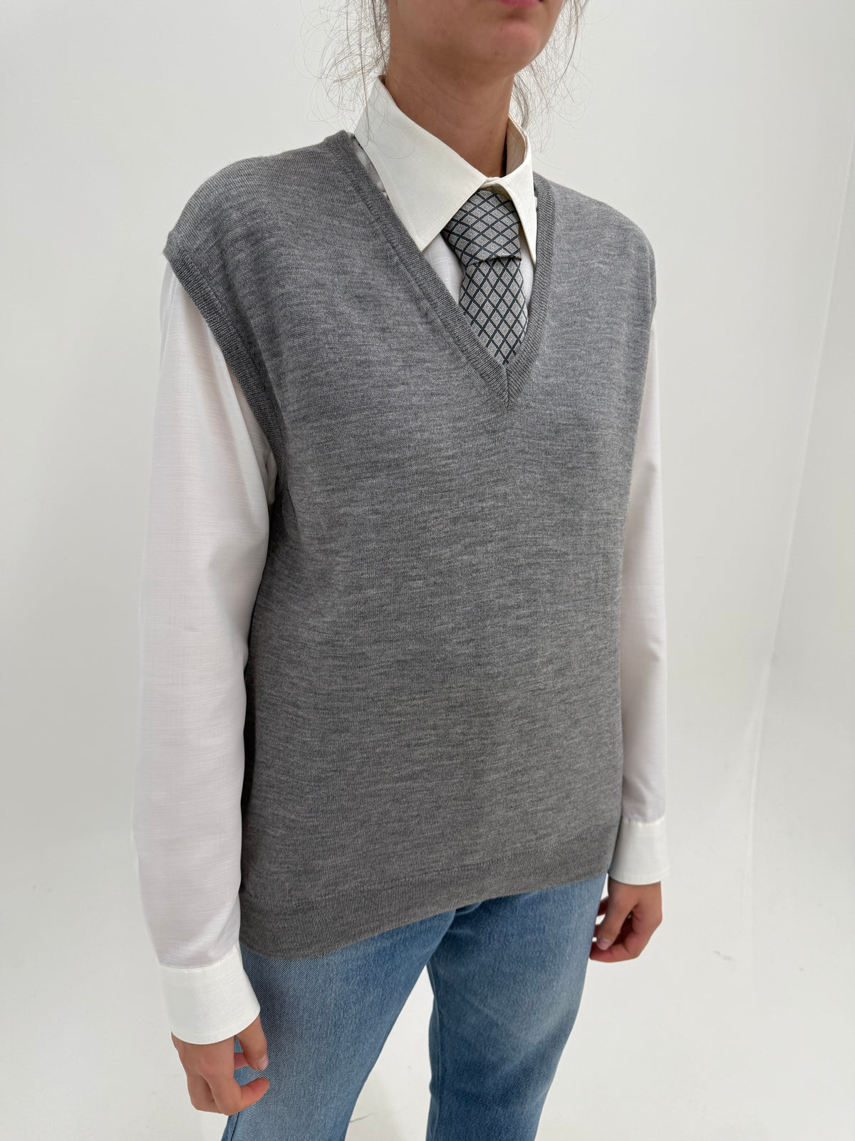 Vestă italiană silver gray din lana merino extrafina