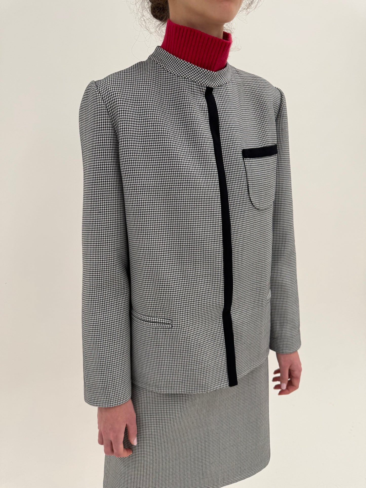 Deux piece old vintage early 80s în croi boxy retro modern houndstooth