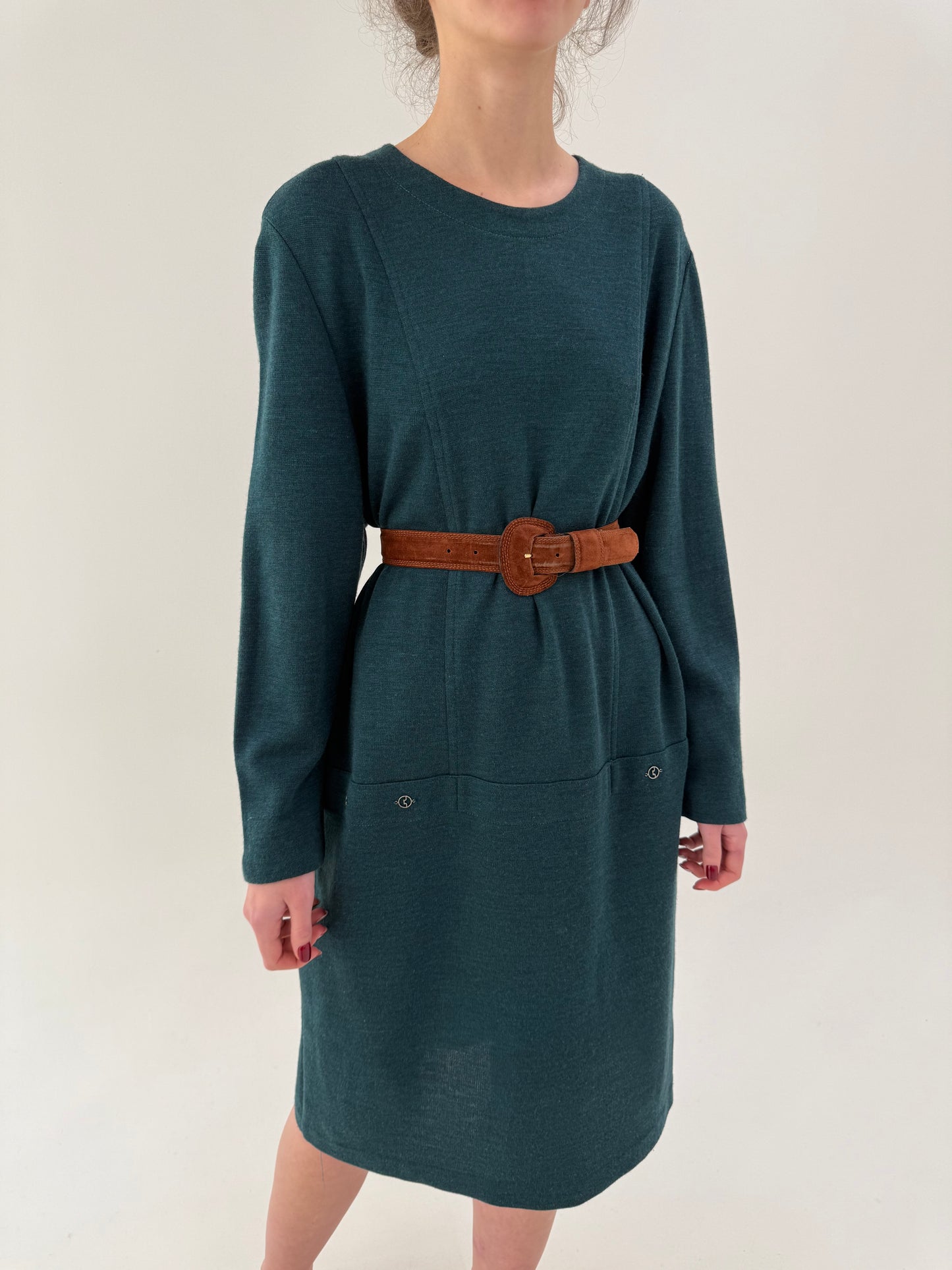 Rochie midi din tricot extrafin gros și dens de lana extragina forest green