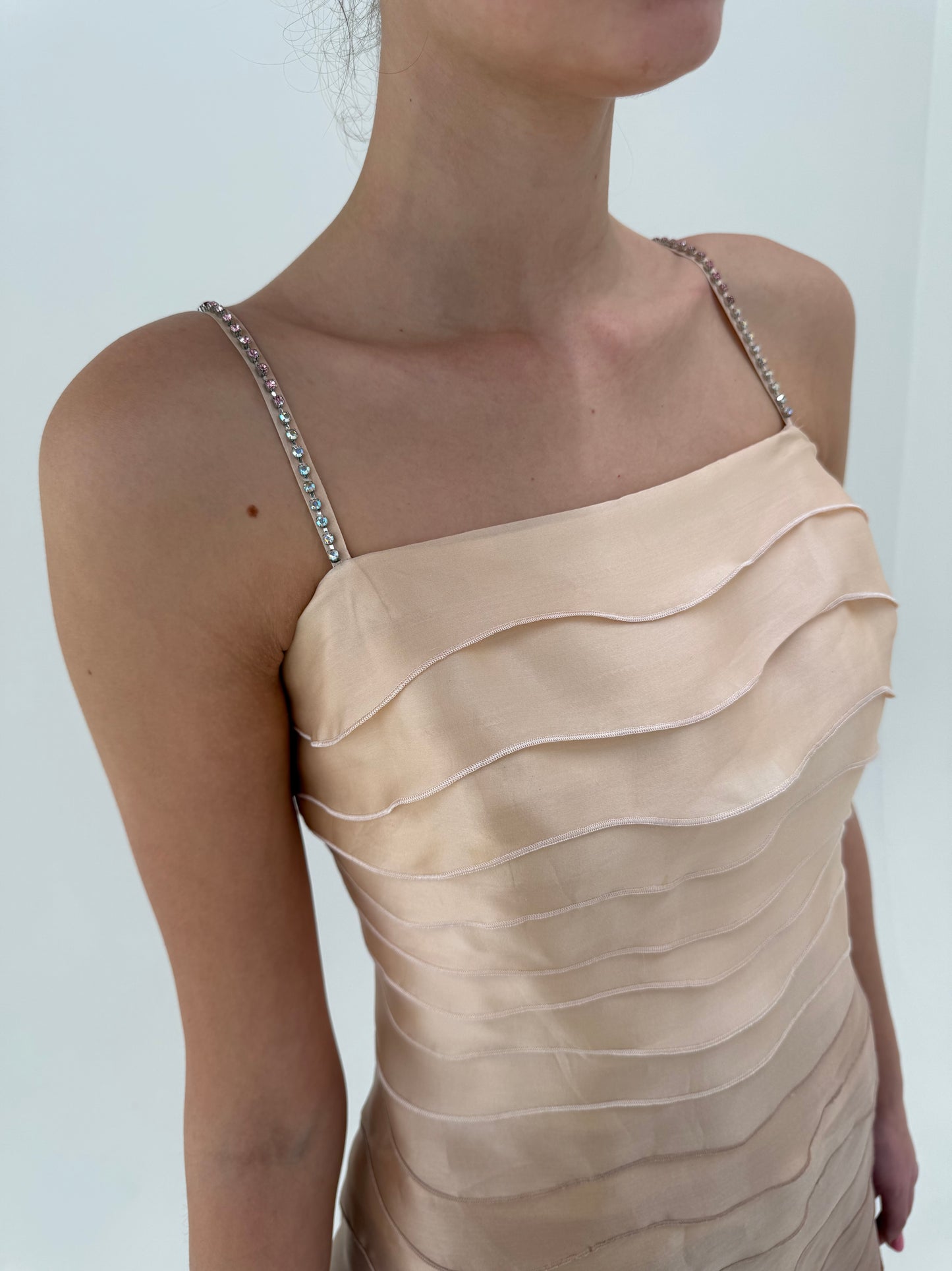 Rochie couture din mătase naturală perlata in degrade cu corsaj