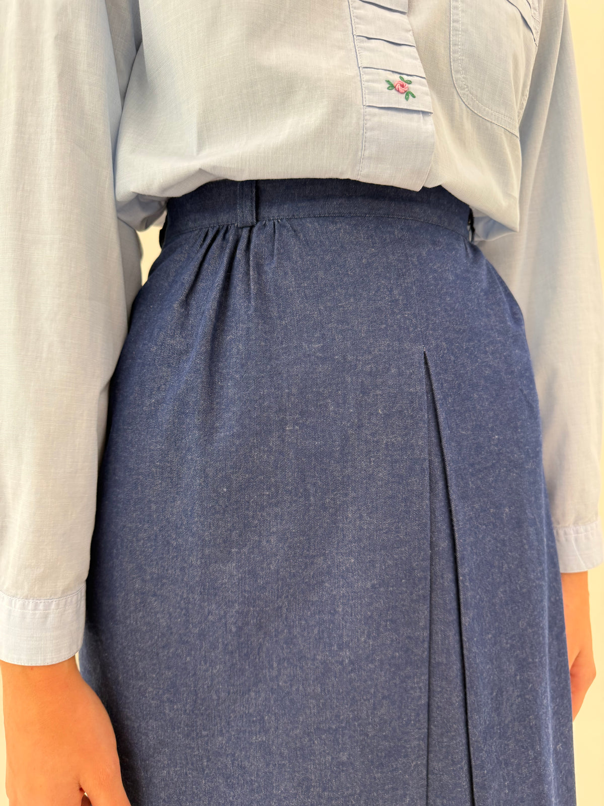 Fustă vintage A-line midi lung din jeans extrem de moale gros