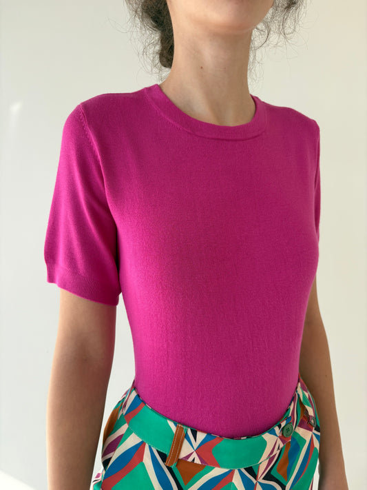 Top fucsia din jerse greu de bumbac cu elastan